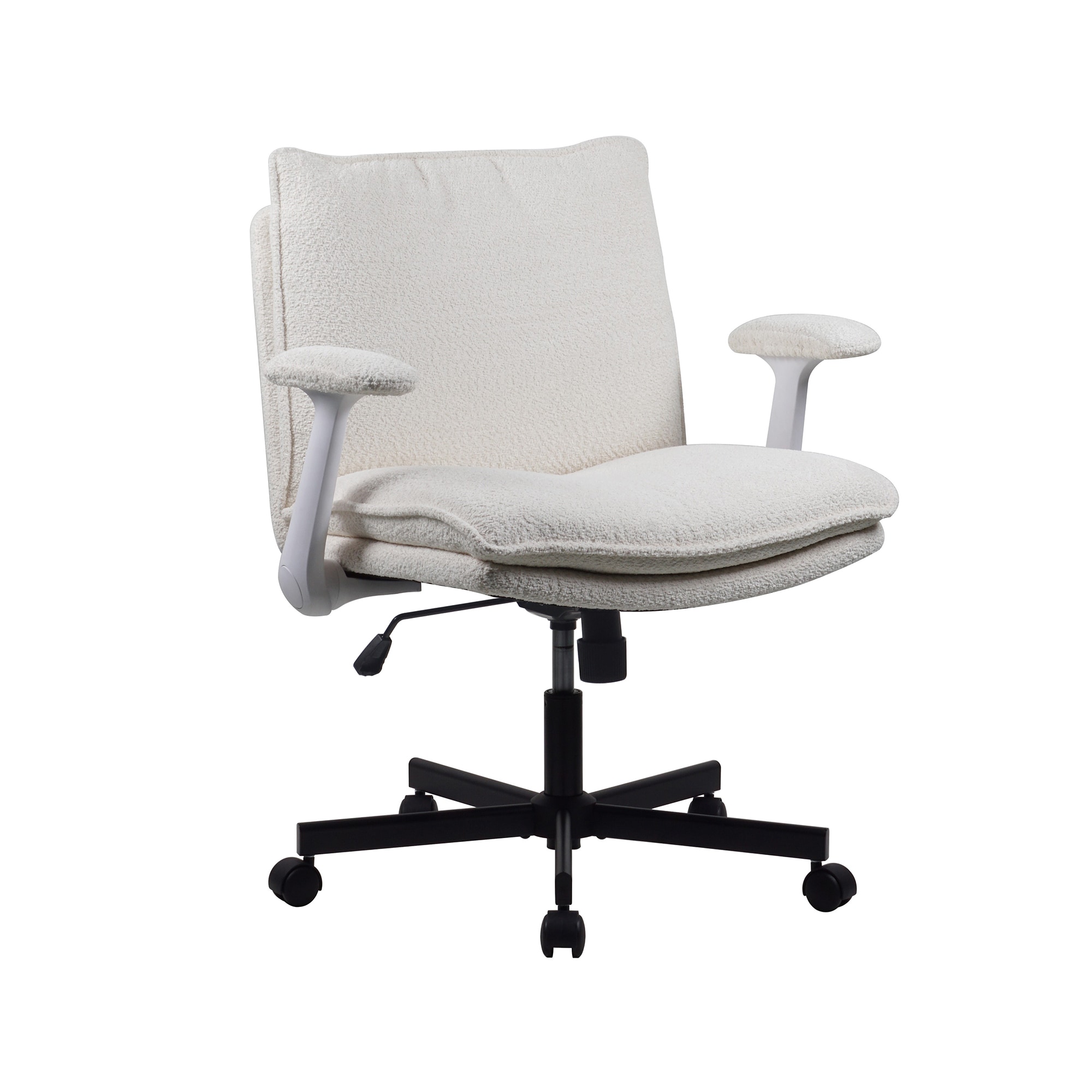 Cross-Legged Friendly Office Chair With Criss Cross Frame, Rolling Casters & Fold-Down Arms, Upholstered Wide-Seat Desk Chair For Home Office & Vanity_maomaolike.com